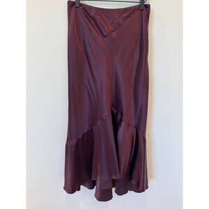 Lauren Ralph Lauren 100% Silk Asymmetrical Hem Midi Skirt - Claret Purple NWT